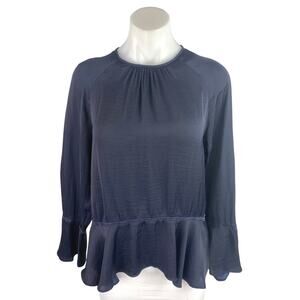 Mossimo Women's Black Peplum Long Bell Sleeve Keyhole Peasant Blouse Top Size XS